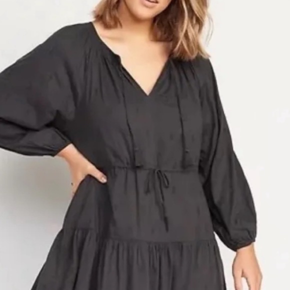 Old Navy Charcoal Gray Embroidered Tassel Midi Prairie Dress - Picture 2 of 9